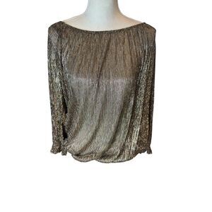 Joseph Ribkoff Gold & Silver Bronze Metallic   Dressy Blouse Size 16 Art To Wear